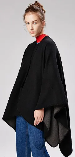 Miniatura 4 de Chal para mujer, bufanda de invierno sólida, cárdigan suelto frontal abierto, elegante capa de poncho