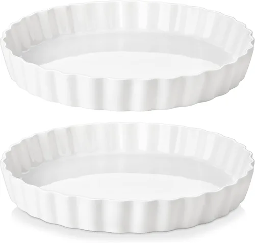 Miniatura 8 de LOVECASA Molde para hornear quiche de porcelana, molde para pastel reutilizable de 10 pulgadas, molde redondo antiadherente para pastel, molde