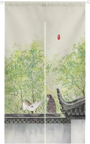 Miniatura 11 de Ofat Home Cortina de puerta Noren japonesa con diseño de gato durmiendo, cortina de armario, cortina de pared para colgar en la ventana, 33.5 x 59.1