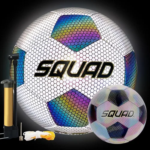 Miniatura 9 de SQUAD Balón de fútbol holográfico reflectante tamaño 5 – Pelota reflectante brillante para juegos nocturnos y entrenamiento – Cuero sintético