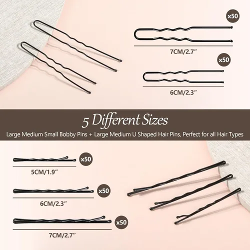 Miniatura 3 de Juego de 250 horquillas para el cabello, varios tamaños, pasadores ondulados de 2 pulgadas, 2.36 pulgadas, 2.75 pulgadas para todo tipo de cabello +