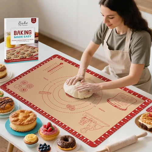 Miniatura 12 de Tapete de silicona para hornear con 10 recetas, tapetes de silicona extra gruesos para hornear, tapete de pastelería antiadherente, tapete