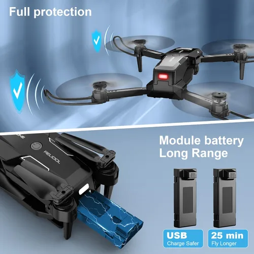 Miniatura 7 de Drone con cámara 1080P - Cuadricóptero plegable con control de gestos, giro 3D, inicio de una tecla, parada de emergencia, 2 baterías, más fácil