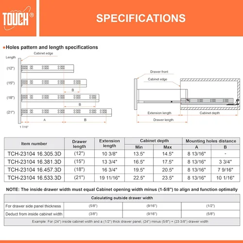 Miniatura 5 de TOUCH Montaje trasero (1 par, 2 piezas) para rieles de cajón de cierre suave de montaje inferior de 1/2 y 5/8 pulgadas, soportes de montaje trasero