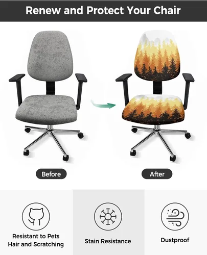 Miniatura 2 de Fundas elásticas para silla de oficina con árbol de otoño naranja, 2 piezas, suave y decorativo, protector para silla de escritorio de computadora