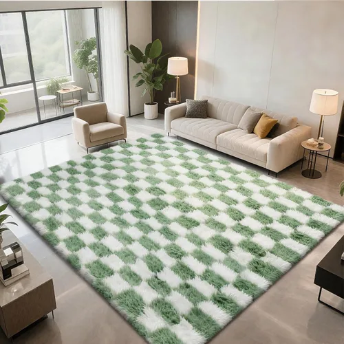 Miniatura 43 de Alfombra peluda para dormitorio, sala de estar, 2 x 6 pies, antideslizante, esponjosa, suave, alfombra lanuda beige y blanca para sala de estar