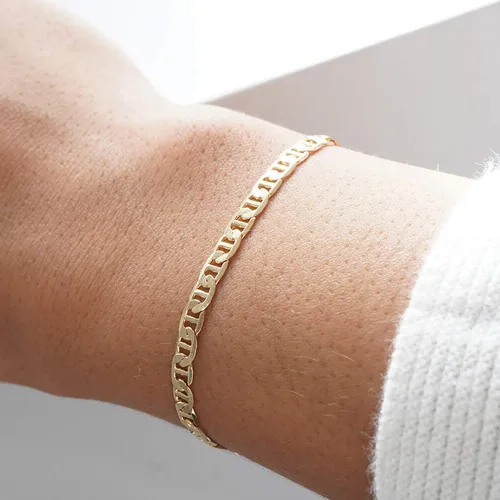 Miniatura 3 de Delicada pulsera de cadena de oro en capas para mujer, chapada en oro de 14 quilates, hecha a mano, ajustable, cuentas de satélite, ovaladas