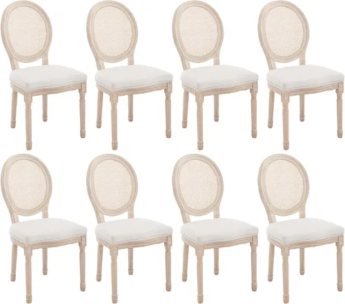 Miniatura 13 de Kmax Sillas de comedor estilo granja, patas de madera marrón, elegantes sillas de cocina copetudas, sillas de dormitorio francesas desgastadas
