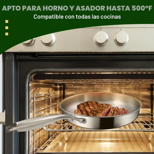 Miniatura 8 de EWFEN Sartén de acero inoxidable de tres capas de 12 pulgadas, compatible con todas las estufas de hasta 600 ℉, sartén grande con tapas, sartén