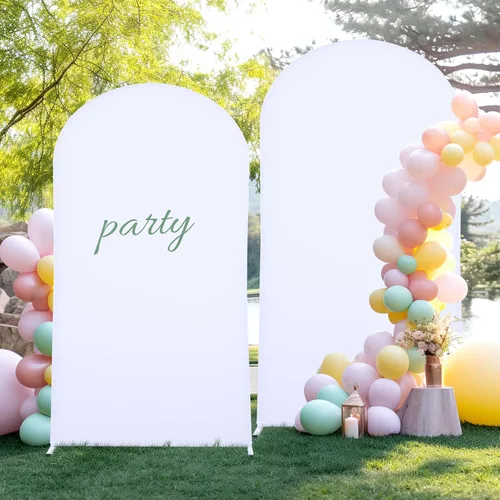 Miniatura 8 de Cubierta de Fondo de Arco Beige de 6 Pies - Cubiertas de Poliéster Ajustadas para Soporte de Arco de Boda con Parte Superior Redonda, Cubierta