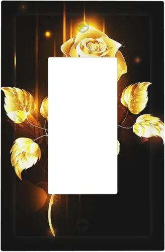 Miniatura 344 de Cubiertas de placa de pared de 3 gang con interruptor de luz de triple palanca, en negro y dorado con esplendor de oro rosa, estampado floral
