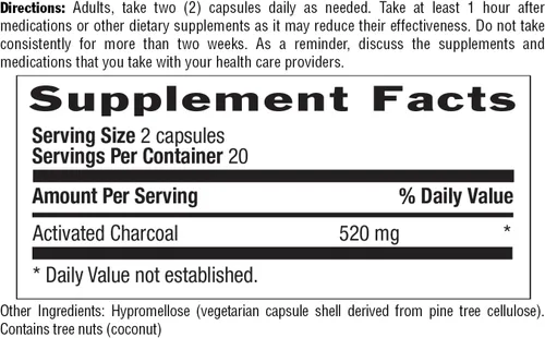 Miniatura 6 de Country Life Cápsulas de carbón activado de coco, 260 mg – Suplemento de carbón natural para aliviar los gases y la hinchazón – Sin gluten, 40