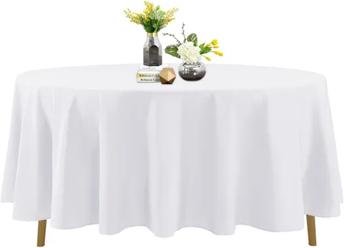 Miniatura 91 de Mantel de poliéster lavable de 90 pulgadas, resistente a las manchas y a las arrugas, mantel decorativo para mesa de comedor, fiestas de bufé y Negro