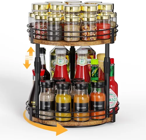 Miniatura 10 de Across-Star Organizador Lazy Susan para Especias, Organizador de Especias Giratorio Ajustable de 3 Niveles para Gabinete de Marrón rústico