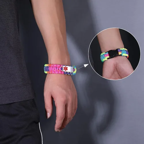 Miniatura 4 de Pulsera de alerta médica Paracord para hombres y mujeres Pulsera de identificación médica de acero inoxidable con hebillas de liberación lateral