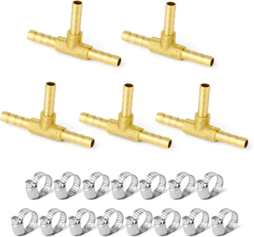Miniatura 32 de GASHER 20 Piezas Reductor de Púas de Manguera de Latón, 1/2 Pulgada a 1/2 Pulgada (12.7mm) ID de Manguera con 40 Abrazaderas de Manguera, Reductor