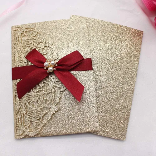 Miniatura 5 de AdasBridal 25 invitaciones de boda con purpurina de 250 GSM con tres pliegues con tarjetas de confirmación y sobres para boda, compromiso, despedida