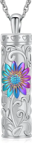 Miniatura 11 de Shajwo - Collar de urna cilíndrica para cenizas de girasol, joyería de cremación, colgante conmemorativo para seres queridos para hombres y mujeres