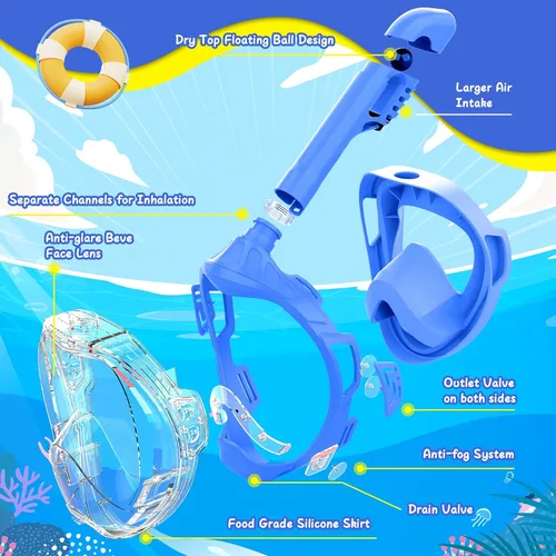 Miniatura 7 de Kids Full Face Snorkel Mask, Snorkeling Gear for Kids, Kids Scuba Mask and Snorkel, Diving Mask, Snorkeling Set, 180 Degree Panoramic View Anti-Fog