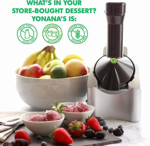 Miniatura 3 de Yonanas - Máquina clásica de helado de fruta congelada para golosinas veganas y sin lácteos saludables, máquina plateada de 200W con 36 recetas