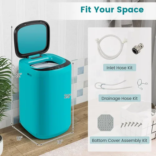 Miniatura 8 de COSTWAY Lavadora portátil de 7.7 libras, máquina de lavandería completamente automática de 0.78 pies cúbicos con 10 programas preestablecidos, 3 Azul