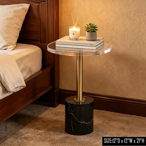 Miniatura 4 de Mesa auxiliar de acrílico para muebles, mesa auxiliar redonda pequeña transparente para sala de estar, dormitorio, oficina, mesita de noche moderna