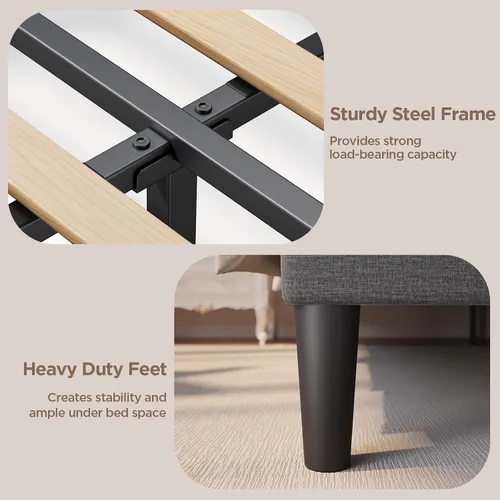 Miniatura 7 de Aiho Base de cama de tamaño matrimonial con cabecera copetuda con botones en la parte trasera, base de cama tapizada, soporte de listones de madera