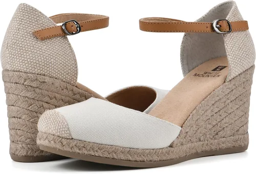 Miniatura 2 de WHITE MOUNTAIN Sandalia de cuña con correa de tobillo para mujer, Blanco