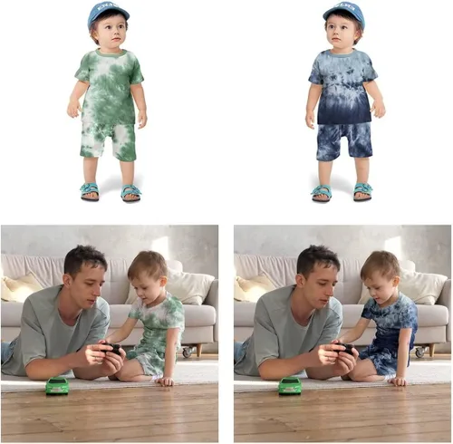 Miniatura 2 de Conjunto de 4 piezas para bebé y niño, ropa de verano con teñido anudado y pantalón corto