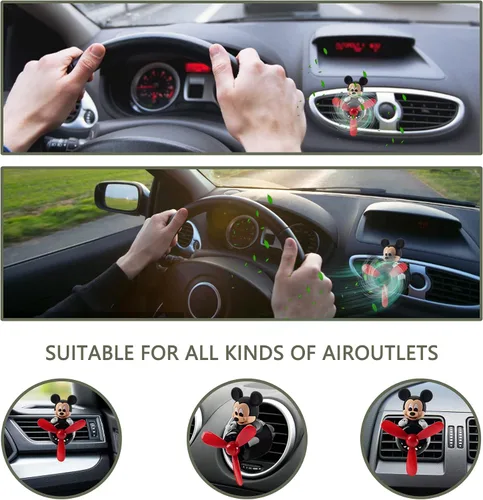 Miniatura 7 de Ambientadores de coche con diseño de ratón piloto de dibujos animados, difusor de ventilación automotriz con hélice giratoria, ventilador de salida