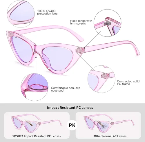 Miniatura 4 de Lentes de sol retro para mujer, con marco de plástico y diseño con estilo ojo de gato YOSHYA