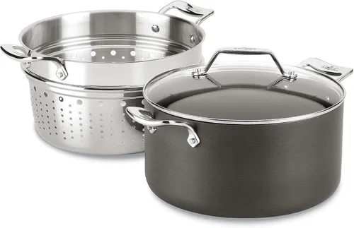 All-Clad Essentials - Colador antiadherente anodizado duro de 7 cuartos de galón, apto para horno, colador de pasta con asa, ollas y sartenes, color