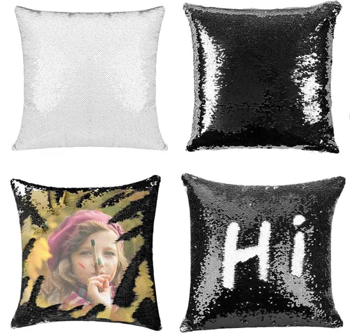 Miniatura 13 de Paquete de 2 fundas de almohada de lentejuelas sublimadas de 16 x 16 pulgadas, fundas de almohada reversibles con purpurina para regalos