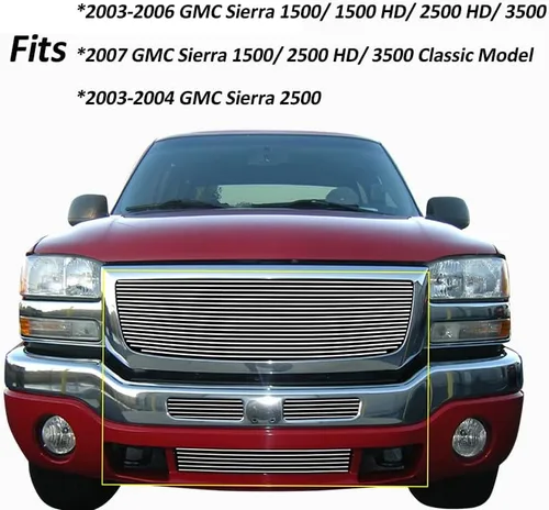 Miniatura 6 de Rejilla cromada para GMC Sierra 1500/2500HD/3500 2003-2007, insertos frontales de parrilla de aluminio de 3 piezas, guarda de reemplazo 04 05 06