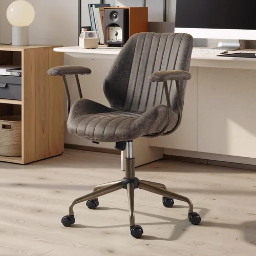 Miniatura 16 de Silla de escritorio de oficina en casa, silla de oficina moderna de mediados de siglo con soporte lumbar ajustable, silla ejecutiva de altura Marrón