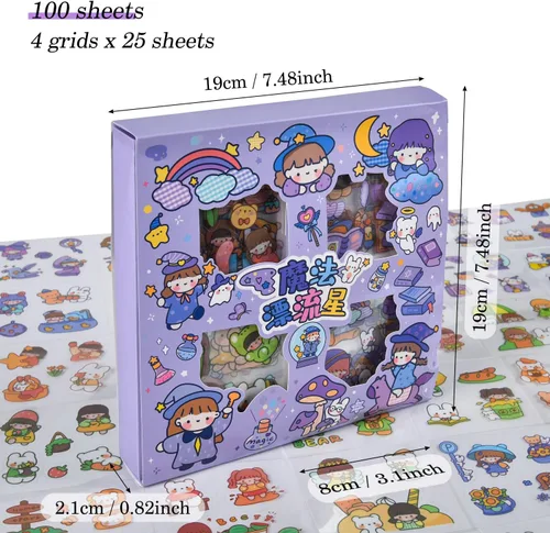 Miniatura 2 de Adhesivos de osos de dibujos animados kawaii lindos - 100 hojas, conejo transparente, suministros de PET para diario, calcomanías para calendario