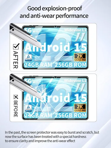 Miniatura 3 de Protector de pantalla para tabletas QDDQ TAB9 Android 15 de 12 pulgadas, antiarañazos, dureza 9H, sensible al tacto, 2.5D, bordes redondeados sin