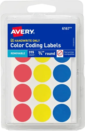 Avery Etiquetas extraíbles con codificación de colores, etiquetas redondas de 3/4 pulgadas, colores surtidos, no imprimibles, 315 calcomanías de