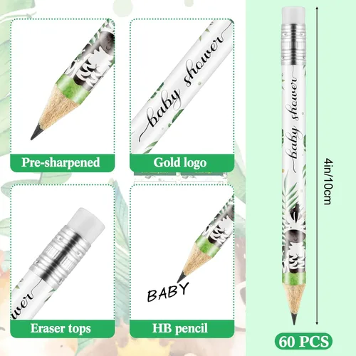 Miniatura 2 de Tinlade 60 lápices de golf de animales de la selva para baby shower con borradores, minilápices afilados para niños pequeños para la escuela