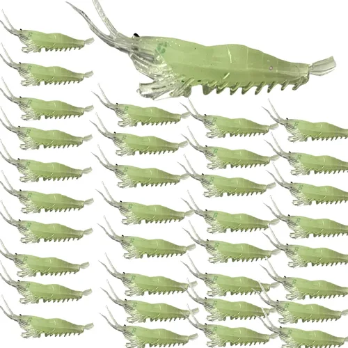 Juego de 30 señuelos de plástico suave para pesca de simulación, juego de señuelos de camarón Lumionous, tamaño universal de 3.2 pulgadas, 1/8 Lumous