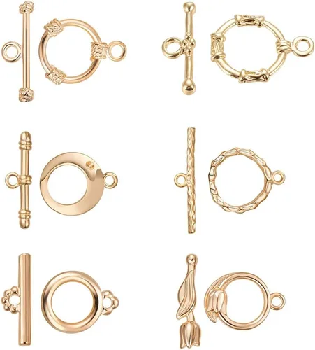 BENECREAT 12 juegos de cierre de palanca chapado en oro de 18 quilates para collares, pulseras y joyería, 6 estilos mixtos