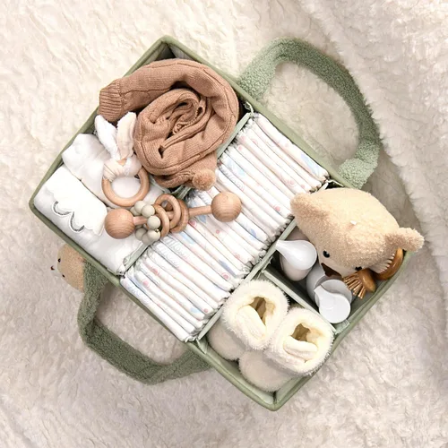 Miniatura 7 de PeraBella Organizador de pañales para bebé con asa, cesta de regalo de ducha para niños y niñas, cesta de almacenamiento de pañales portátil