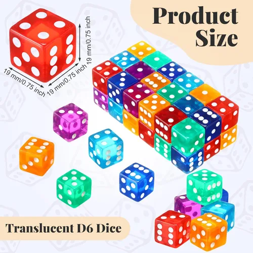 Miniatura 5 de Seenelling Juego de 36 dados de 19 mm estilo casino para Craps, acrílicos y translúcidos D6, cuadrados con bordes redondeados para casino, Craps