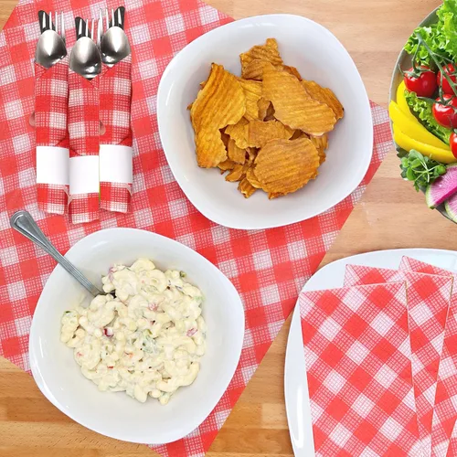 Miniatura 6 de Servilletas de papel American Homestead - Servilletas desechables de tipo lino rojas a cuadros para cena - Servilletas de mesa de calidad de Rojo
