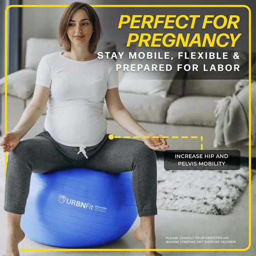 Miniatura 4 de URBNFit - Pelota de ejercicio, entrenamiento y yoga en varios tamaños, pelota para embarazo y estabilidad, antiestallido, incluye bomba de inflado