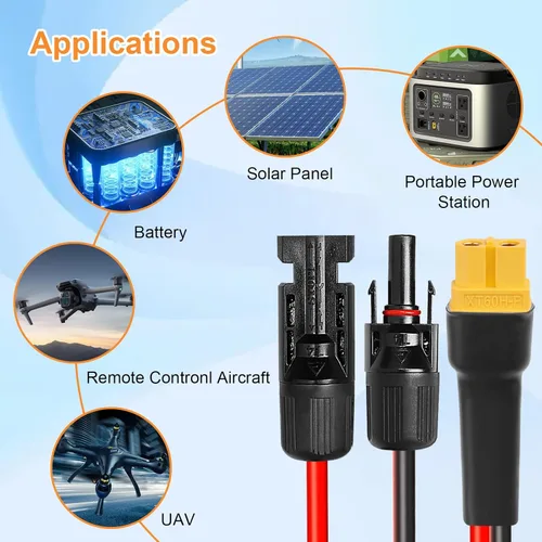 Miniatura 8 de Cable de extensión solar XT60 de 10 AWG 2 3 6 10 15 20 25 35 40 50 75 100 pies XT60 adaptador de conector de extensión solar más grueso cable hembra