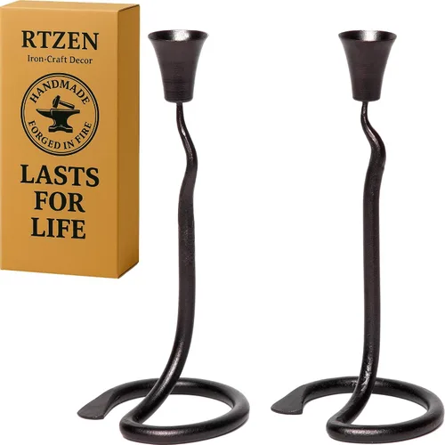 RTZEN Portavelas cónicos decorativos – Moderno herrero de hierro forjado portavelas grandes de granja juego de 2 unidades – Portavelas alto negro