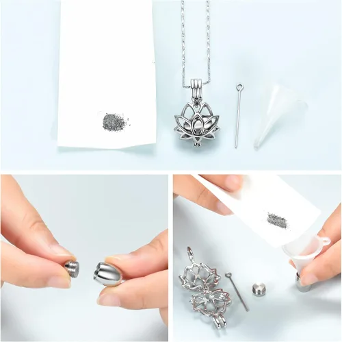 Miniatura 4 de Imrsanl Joyería de cremación para cenizas – Collar con colgante de cenizas de flor de loto con mini urna de recuerdo, joyería conmemorativa