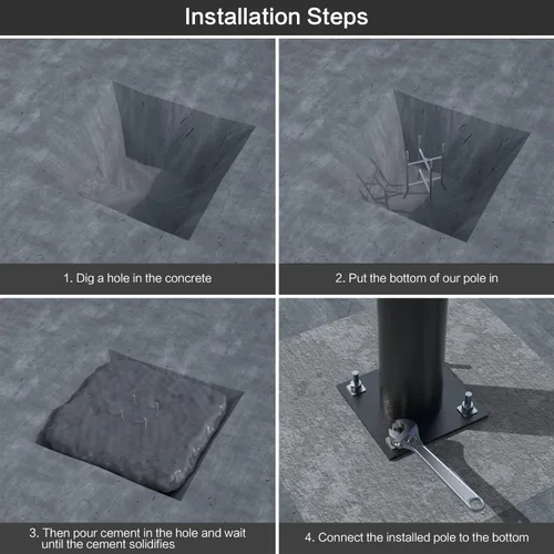 Miniatura 4 de HYKOONT Poste de luz de calle de 10 pies de alto, poste de aluminio de hierro negro, accesorio de poste de luz solar para exterior de la casa