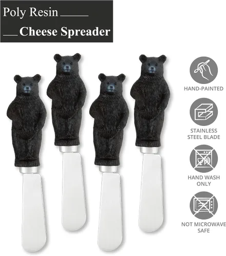 Miniatura 3 de Supreme Housewares Black Bear - Esparcidores de queso pintados a mano, mangos de resina con cuchillas de acero inoxidable para untar queso crema